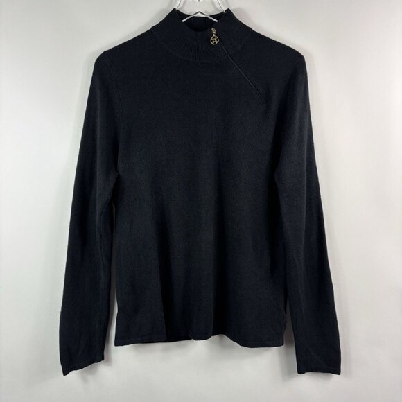 Luxe 360  Women’s Sweater M Black Mock Neck Turtle Neck Gold Zipper MCM Madmen - Picture 5 of 14